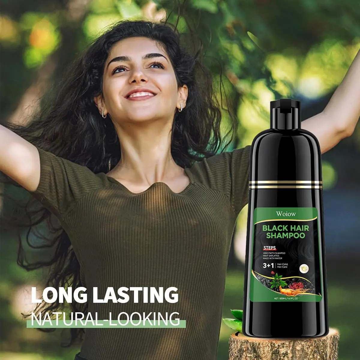 3 in 1 Hair Dye Shampoo - Can cover gray hairs,Herbal Ingredients,Contains Ginseng Extract,Natural Haircoloring, black hairdye