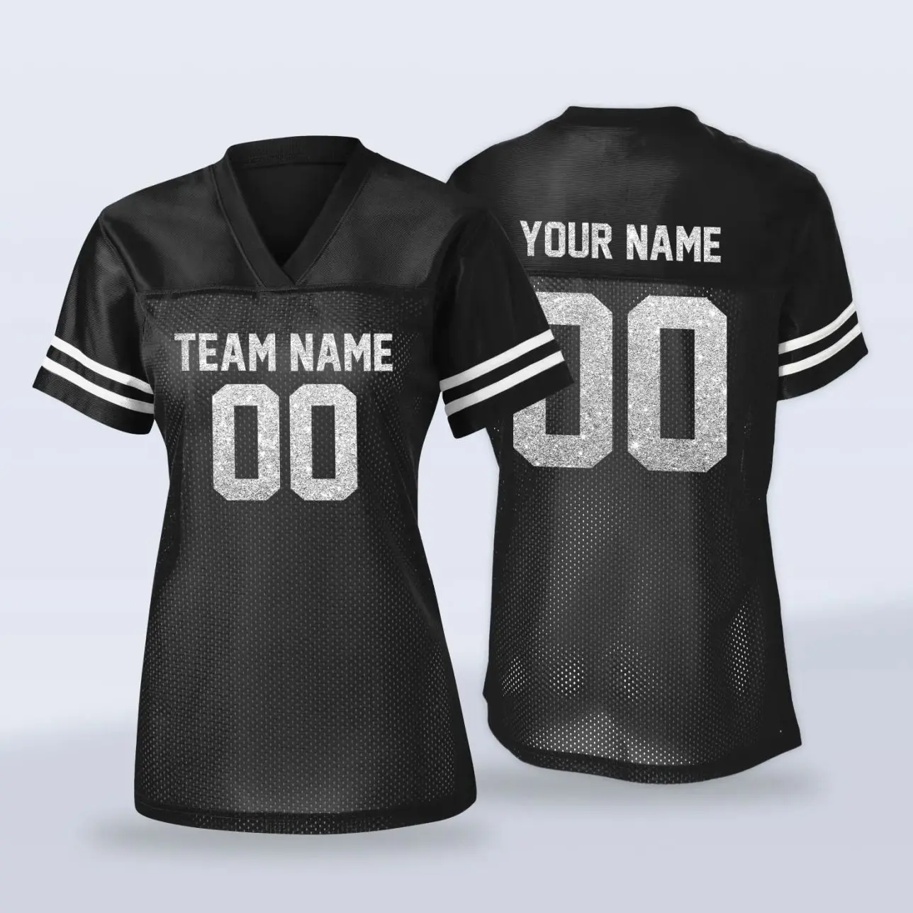 Custom Glitter Football Jersey Shirt – Personalized Name & Number Game Day Tee Sparkle Sports Fan Shirt – Birthday or Christmas