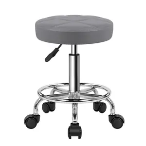 KKTONER Round Rolling Stool Chair PU Leather Height Adjustable Swivel Drafting Work SPA Shop Salon Stools with Wheels Office Chair Small (Gray)