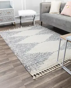 212 MAIN Moon Series Rectangle Area Rug, 8x10 ft, CosmoLiving RA28196 MS30B Heath Gray Tribal Print Moroccan Motif, Cozy Pile, Eclectic Vibe, for Indoor Use