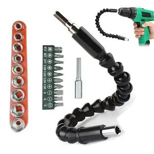 21Pcs Flexible Screwdriver Drill Bit Extension Set 11.8 Inch Shaft Tip for Computer Chassis Electrical Cabinets Furniture etc with 10 Bits 9 Sockets 1 Holder
