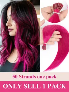 50pcs Colorful I Tip Straight Hair Extensions 12-20 Inches Various Lengths, 100% Human Hair Cold Micro Ring Human Hair Extension, Professional Salon Highlights Seamless Hair Extensions
