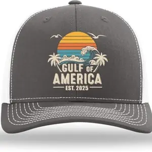Gulf of America Mens Retro Gulf of America Waves Mesh Back Trucker Hat - Comfortable Fit Durable Materials Easy Care Machine Washable USA Pride Hat