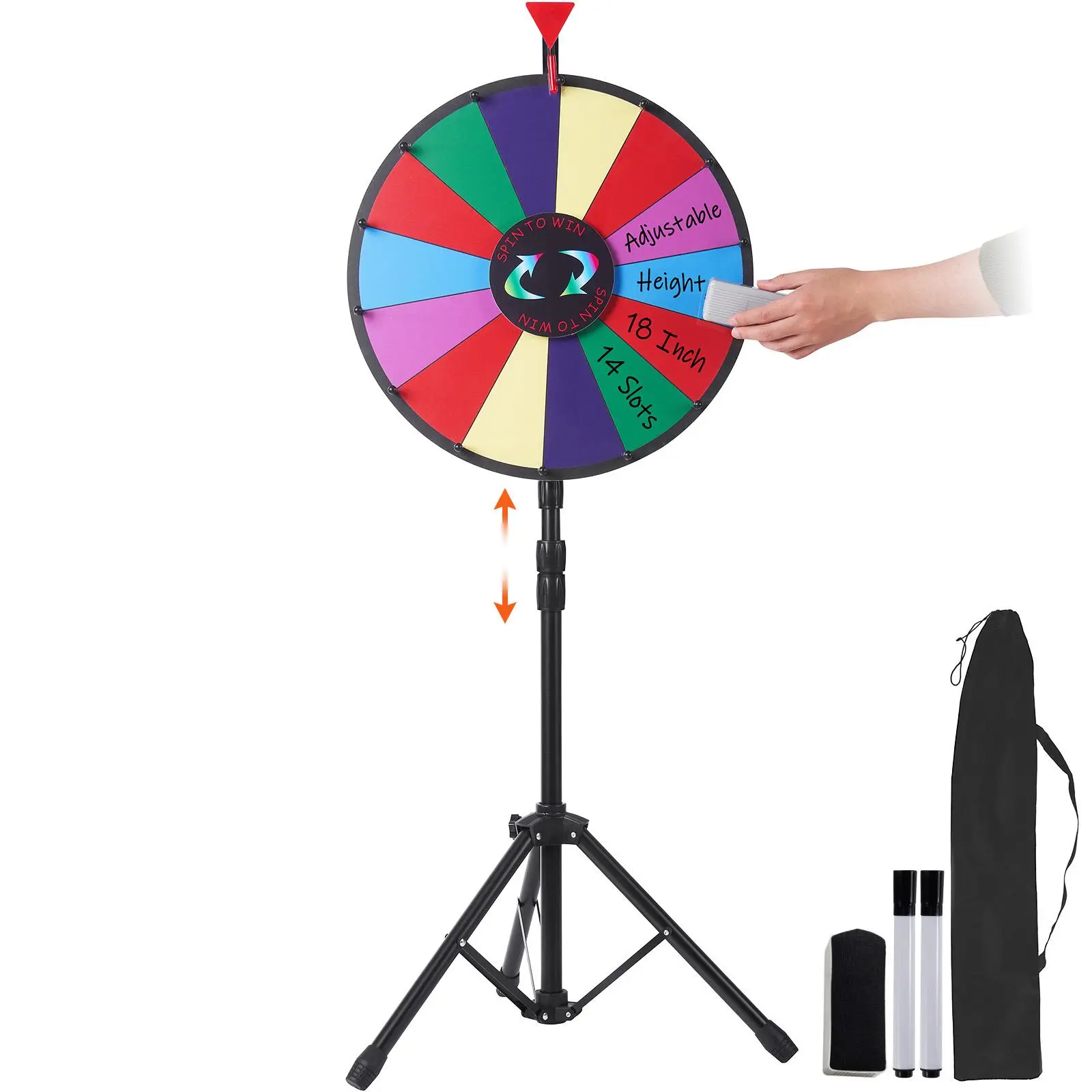 VEVOR 18 inch Spinning Prize Wheel,  14 Slots Spinning Wheel with Height Adjustable Stand, Roulette Wheel with a Dry Erase, and a Storage Bag, Win Fortune Spin Games in Party Pub Trade Show Carnival