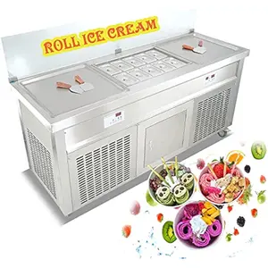 Kolice ETL Commercial Double Square Pans Fried Ice Cream Machine, 10 Refrigerated Baskets & 21x21 Inches Ice Cream Pan, Auto Defrost Feature