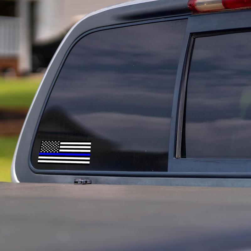 3 Pack Thin Blue Line Vinyl Decals – 5x3 Reflective American Flag Stickers for Cars, Trucks, SUVs, Laptops, Bumpers – USA Black Police Support Window Emblems