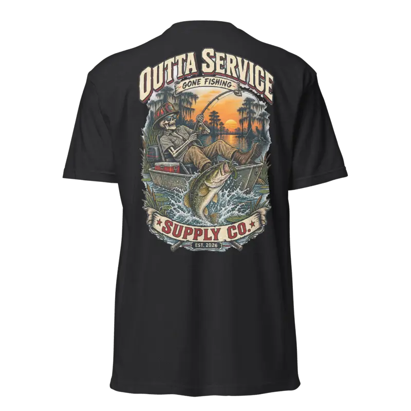 Outta Service Supply Co Men's Logo Print Fishing T-Shirt - Regular Length, Soft Fit, Wash Safe Menswear Casual Streetwear Top for Fishing Enthusiasts