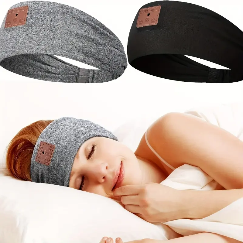 Wireless Sleep Headband with HD Stereo BT Speakers, Soft Polyester Blend, Grey/Black Solid Color, Ideal for Side Sleepers & Adults, Yoga Equipment, All Seasons