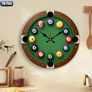 1pc Pool Table Wall Clock - Silent Non-Ticking Movement, Billiard-Themed 25/30cm Round Artificial Wood Frame for Office Game Room Decor, Modern Decorative Clock (AA Not Included), 2D Flat