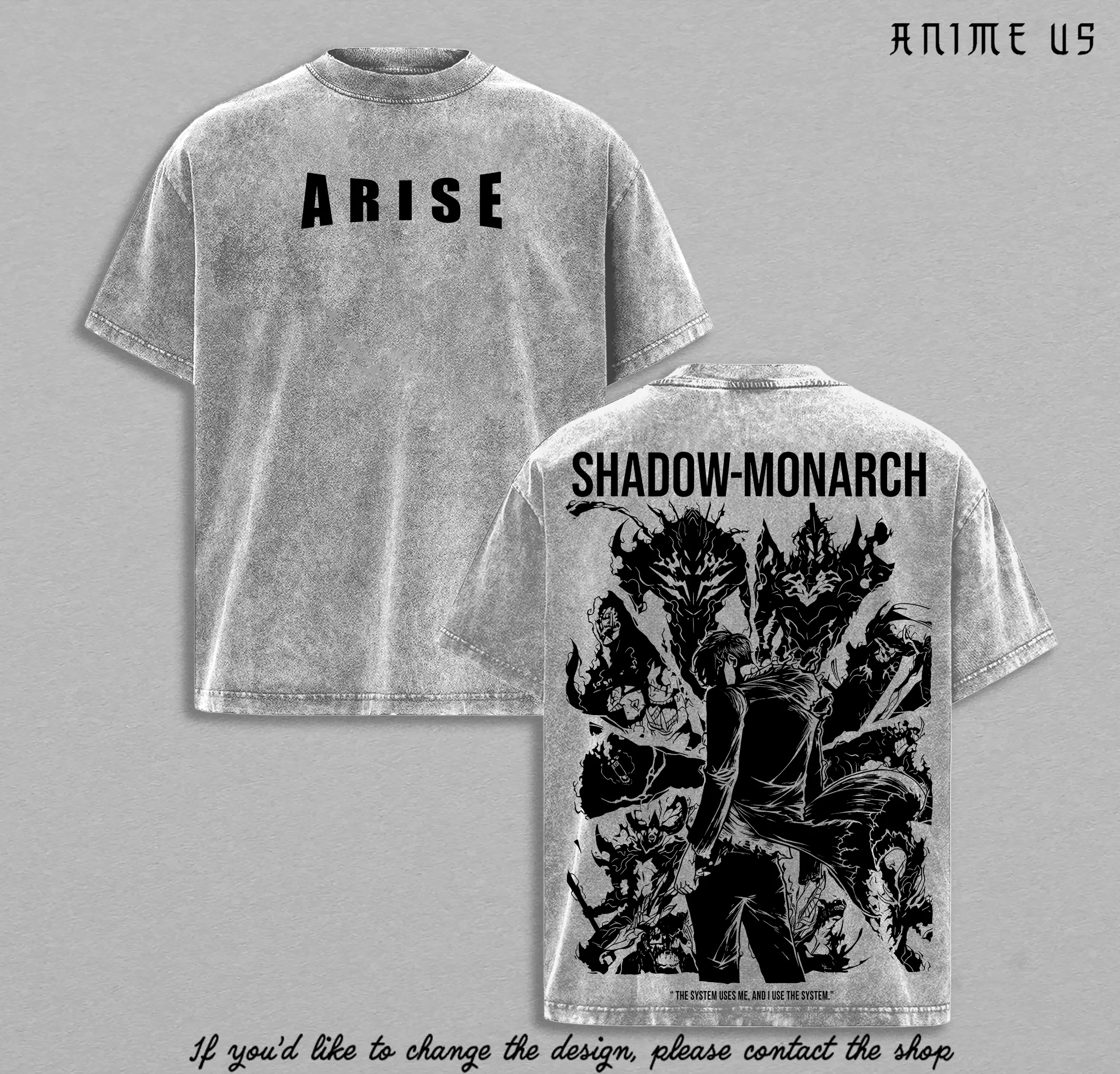 Arise Sung Jinwoo Shirt Solo Leveling Shadow Monarch Tee Washed Anime T-Shirt | Dark Fantasy Manga Graphic Top Beru Igris Tank Tusk Iron Bellion Kamish Greed Kaisel
