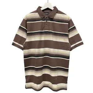Men's Striped Pique Polo Shirt Short Sleeve Regular Fit Cotton Blend