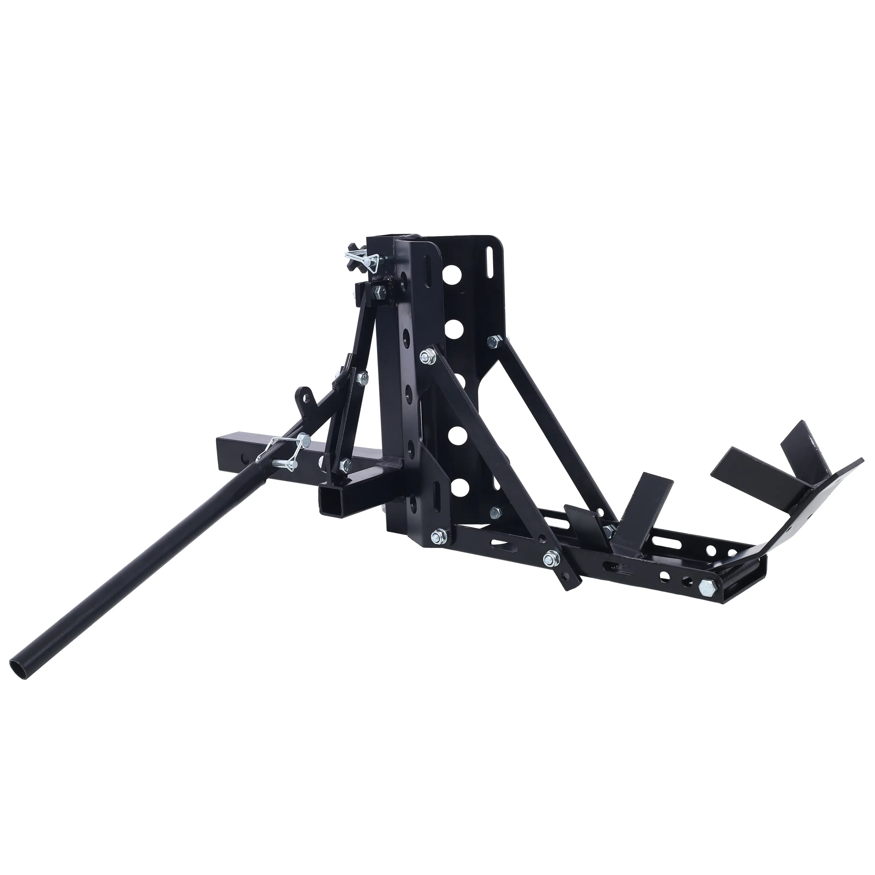 Steel Metal Heavy Duty Functional Motorcycle Trailer Hitch Rack - 800 lbs Capacity, 2" Hitch Receiver Fit, Universal Fit, Adjustable Handle, Locking Straps, Complete Set for Bikes Cycle Hauling