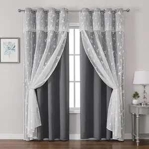 European Style Blackout Curtains, Double Layer Embroidered Drapes for Bedroom & Living Room, Sunlight Blocking Thermal Insulation, Home Decoration Curtain, Thermal Insulated Curtain