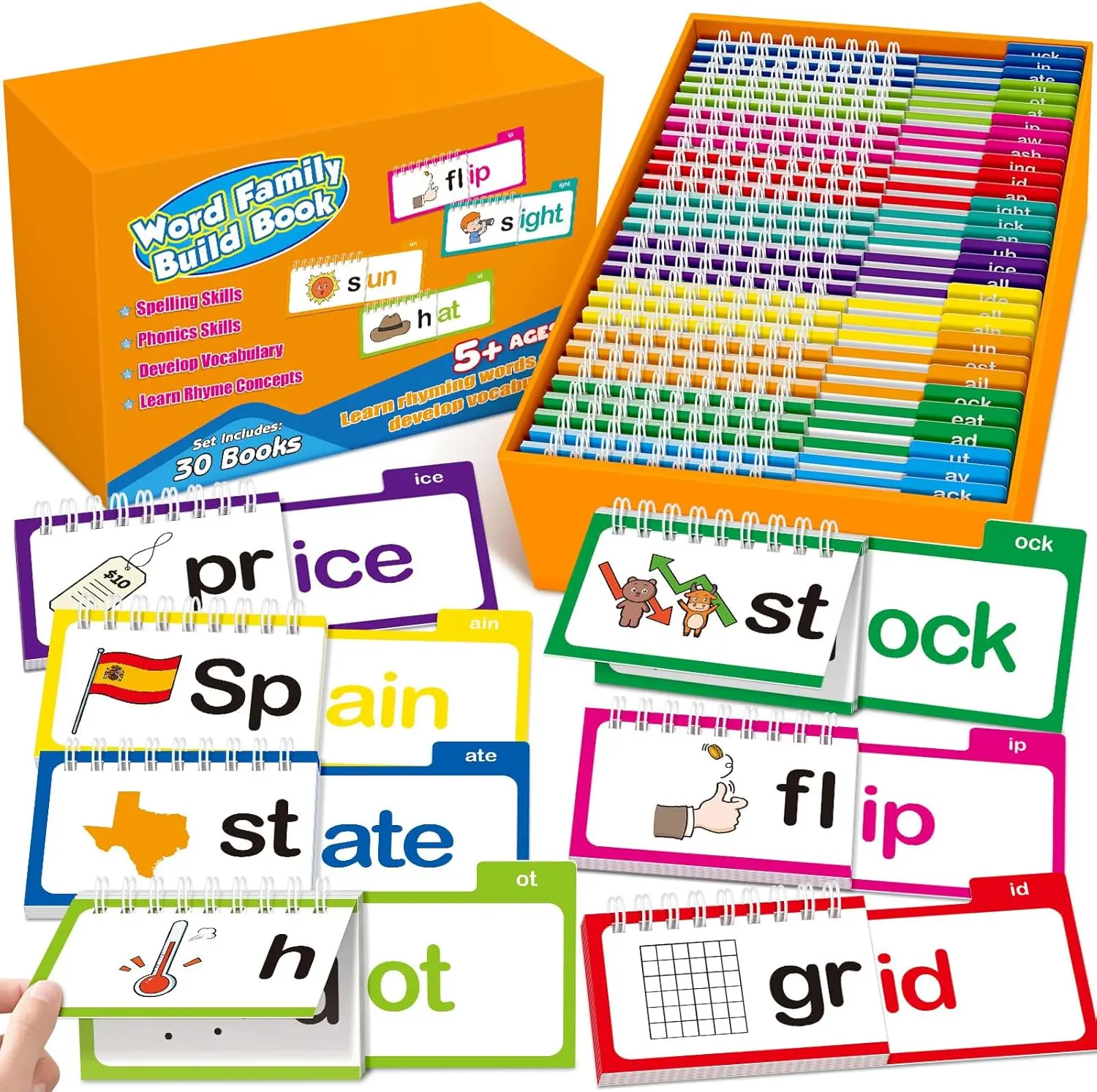 Torlam Original 30 Word Family Flip Books, Thick Sturdy Flash Cards, Not Flimsy Soft Cards, Learn to Read Phonics Games, Read and Rhyme Flip Books,Rhyming Games,Sight Words Flash Cards Kindergarten Classroom Homeschool Preschool Learning Activities