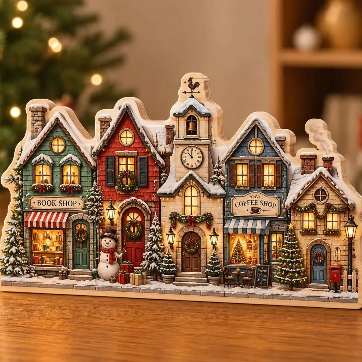 Christmas Main Street Wooden Block Decor, Winter Village Shop Wooden Decor, Cozy Holiday Town Shelf Decor, Christmas Gift for Home NHTV80-RD