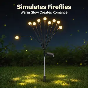 Outdoor solar firefly lights, waterproof garden stake lights available in packs of 2/4/8, automatically light from night until dawn, 20/40/80 LED bulbs, suitable for courtyards, patios, pathways, sidewalks, and landscape decoration.