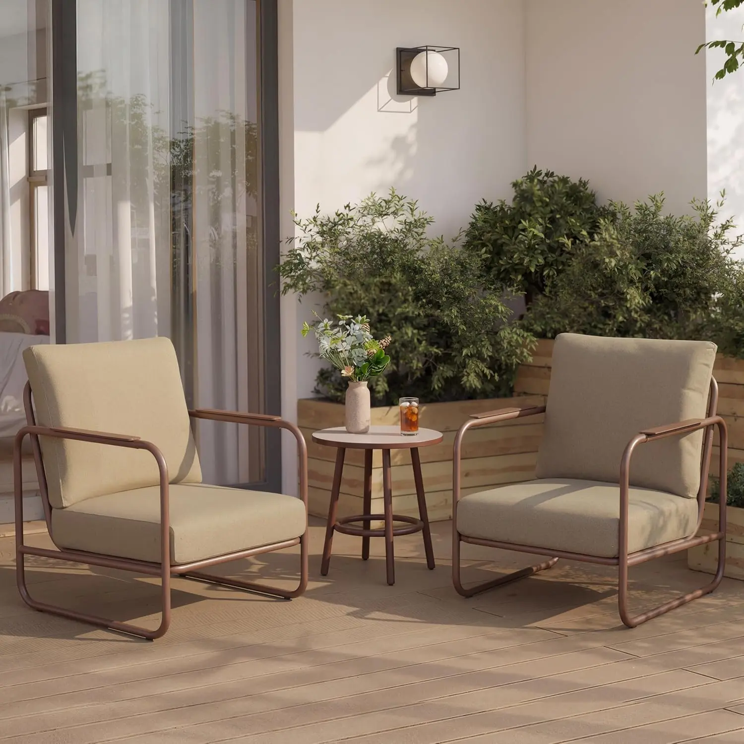 3 Piece Outdoor Patio Chair Set, Aluminum Weather Resistant Seating Set with Thick Cushions and Side Table, Comfort Lounge Furniture for Backyard, Porch, Courtyard
