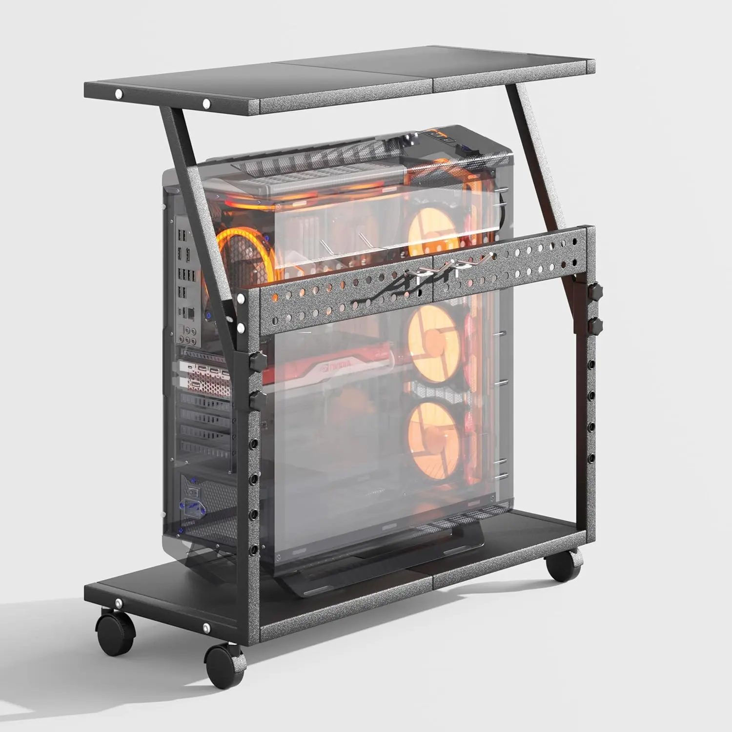 24In Large CPU Rack & PC Stand, 5-Level Height Adjustable Computer Tower Cart with Wheels & Hooks, Easy-Assembly Holder for Floor & Carpet Use (Power Strips Not Included), Racks
