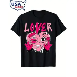 "Black & Pink Lover Drip Heart Graphic Cotton T-Shirt for Men & Women - Retro Short Sleeve Casual Tee for Beach & Casual Attire"