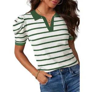 Dokotoo Womens Tops Business Casual Outfits for Women Trendy Spring Summer 2026 Lapel Collared Shirt V Neck Blouses Striped Shirts Color BlockT Shirts Puff Sleeve Sweaters Top