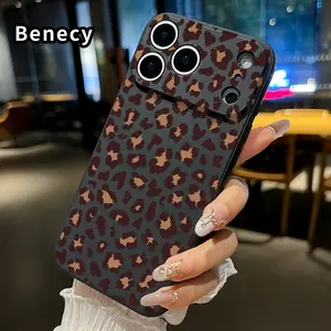 Straight Edge Phone Case for iPhone 17 15 16 14 Pro Max 13 12 11 XR XS Plus Air E  Leopard Print Elegance Pattern Anti-Scratch Shockproof TPU Bumper Drop-proof Cover Cellphone Protective
