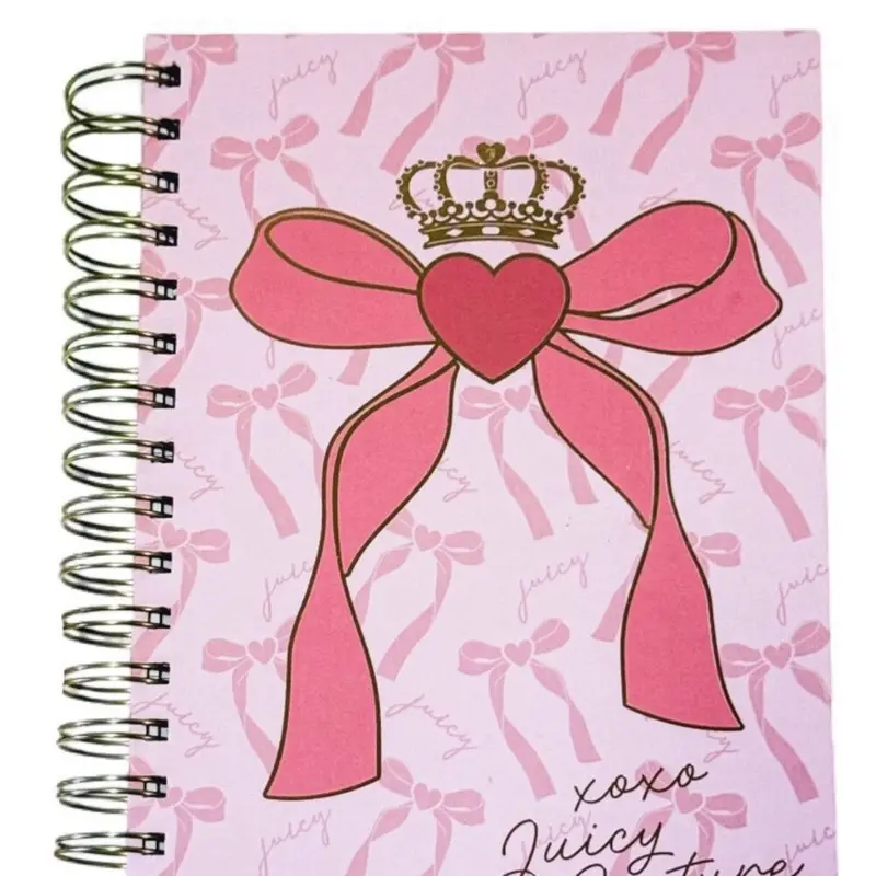 Juicy Couture Bow Print Spiral Notebook Set with Blush Pompom Keychain, Office Stationery Supplies, Writing Stationery