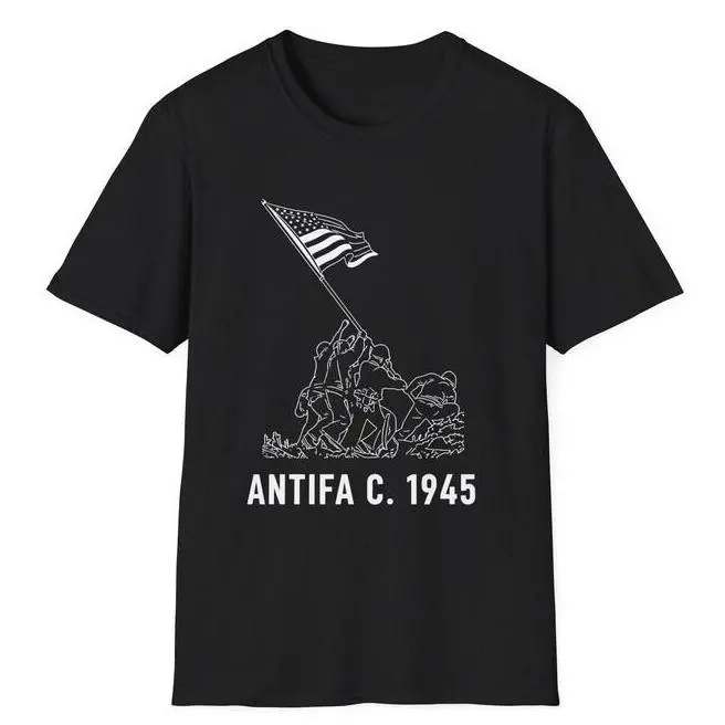 Unisex Antifa C. 1945 Graphic T-Shirt, Casual Heavy Cotton Protest Top, Shortsleeve Anti Fascist Classic Fit Tee, Tshirt