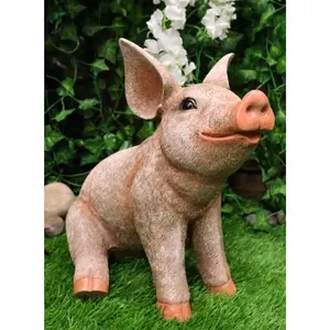 Large Country Farmhouse Adorable Realistic Animal Farm Babe Pig Sitting Statue