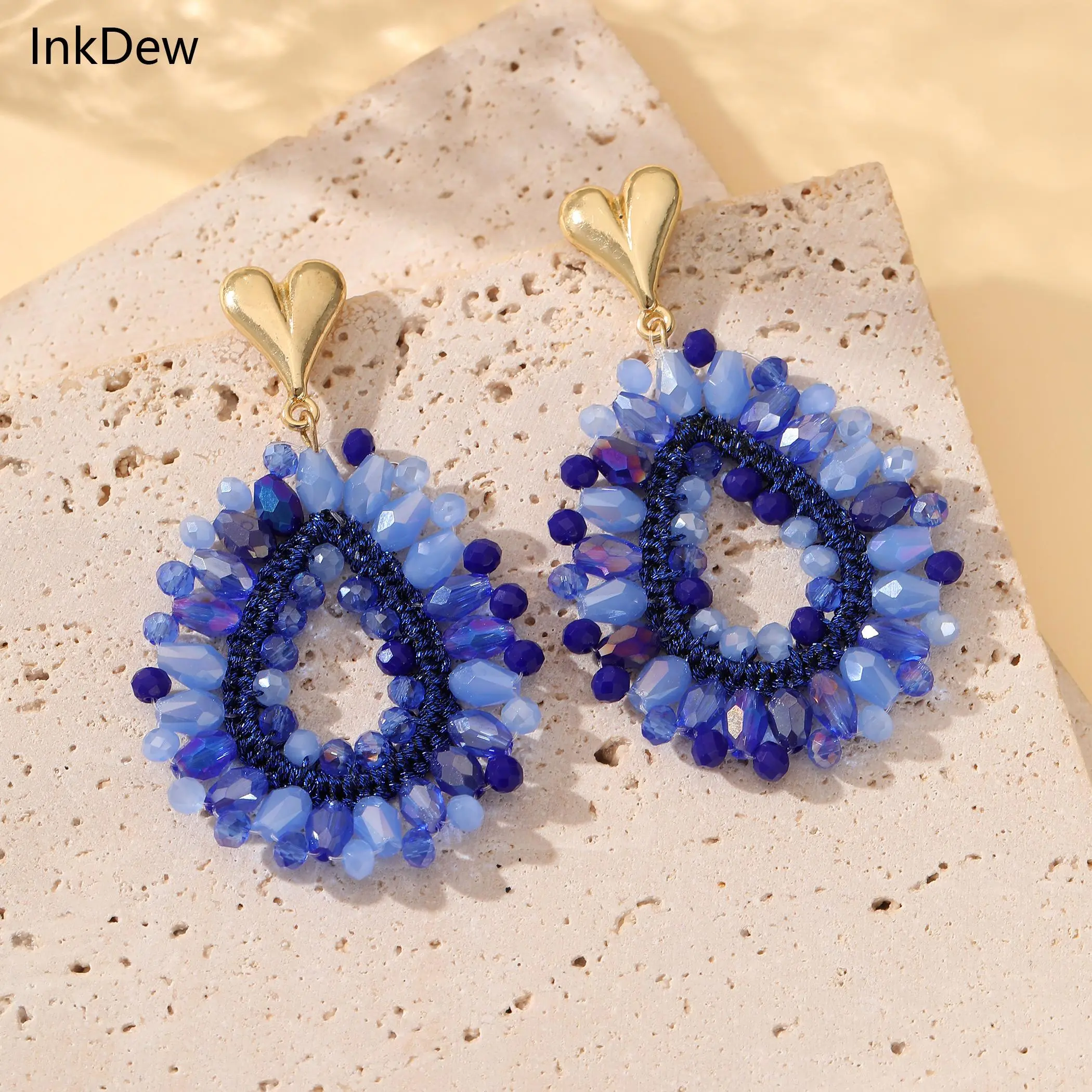 INKDEW Bohemia Water Drop Earrings for Women Big Long Earrings Handmade Crystal Faceted Beads Earrings Jewelry Fashion EA152