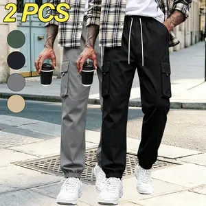 Men’s solid-color cargo jogger pants with side 3D large pockets, adjustable elastic waistband with drawstring, available in multiple colors—suitable for everyday wear, sports activities, outdoor leisure, and travel.