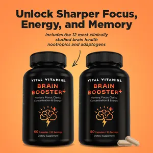 Brain Booster Plus (Bundle of 2) | Memory, Focus, Concentration & Mental Clarity | Nootropic with Lion’s Mane Mushroom for Energy & Cognitive Support Supplements Dietary