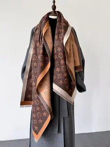 Women's Winter Long Geometric Print Neck Scarf, Warm Versatile Polyester Shawl Wrap, Perfect for Outdoor Travel Dating, Stylish Accessory, Loose Fit