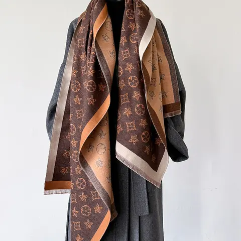 Women's Winter Long Geometric Print Neck Scarf, Warm Versatile Polyester Shawl Wrap, Perfect for Outdoor Travel Dating, Stylish Accessory, Loose Fit, Fashion Shawl