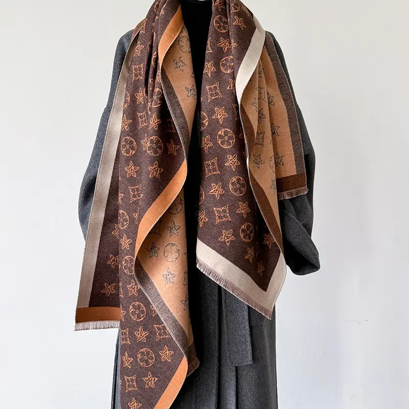 Women's Winter Long Geometric Print Neck Scarf, Warm Versatile Polyester Shawl Wrap, Perfect for Outdoor Travel Dating, Stylish Accessory, Loose Fit, Fashion Shawl