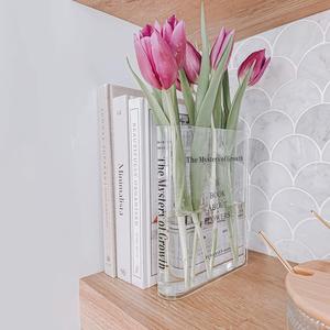 acrylic book shaped vase, 1 count creative flower arrangement vase, modern desktop flower vase for home office decor, bookshelf decoration, home decor accessory, decorative flower vase