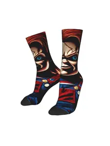 1 Pair Happy Funny Men's compression Sock Chucky The Doll Vintage Harajuku Street Style Novelty Seamless Crew Crazy Sock Gift Printed Christmas Halloween