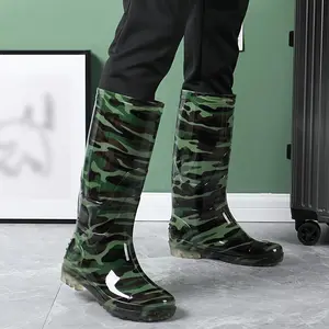 1pr Unisex Fashion High-Top Rain Boots, Non-Slip Rubber Waterproof Slip-On Long Boots with Solid Color Design, Durable PVC Upper Rainproof Rainy Days