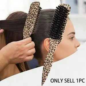1pc Smooth Back Hair Brush, Soft BristleBeard Brush, Leopard Printed Comb, EdgeBrush For Trimming Hair Edges, ProvidingLuster For All Hair Types, Straightening CurlyHair, Restoring Shine And Texture, Hair Clip, Home Supplies, Grooming Brush