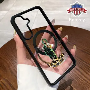 Magnetic Phone Case Supports Wireless Charging Case Compatible with Galaxy S23 Ultra S24 Plus FE S25 S22+ Guardian Saint Pattern Non-Yellowing Shockproof Clear Slim Protective Softcase Transparent Acrylic Cover