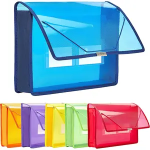 6 Pack Plastic Expanding File Wallet Document Organizer with Flap and Cord Closure, Letter Size, 2.8" Expansion, Clear Colored Poly A4 Expandable File Folder for  School & Office Storage