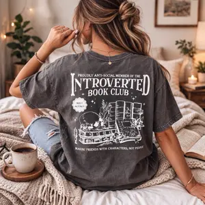 Star’s Shining Gifts Introverted Book Club T-Shirt for Anti-Social Readers - Soft Washed Design with Character Friendship Theme