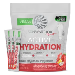 Sunwarrior Hydration Powder Electrolyte Packets Powder | 18 Stick Packs 126g Pouch | Vegan and Plant-Based Sugar Free | B12 Elderberry and Electrolytes | Active Hydration