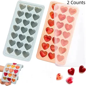 Heart Shaped Ice Cube Tray with Removable Lid, Heart ice cube tray, Cute ice cube tray, Fun ice cube trays, Silicone ice cube trays with lid, 2 Counts Easy To Release Ice Cube Mold, Suitable for Whiskey, Cocktails, Chocolate, Candles, Candy, Ice Molds