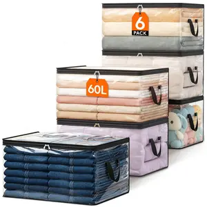 Large Heavy Duty Moving Bags 60L, clothing storage bags with foldable thick blankets for organizing clothing storage bags, bedding bags (transparent) Organiser Window Storage Bags with Strong Zippers & Handles, Packing Bags for Moving Essentials