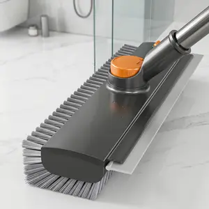 Floor brush for toilet and bathroom gaps; thickened hard-bristle bathroom scrub brush; dual-purpose floor scraper/scrubber brush with a long handle; three-in-one scraping and strong-bristle floor brush suitable for cleaning shower areas, patios, pools,