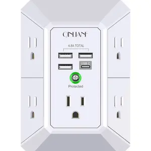 ONLIANF Wall Charger Outlet with 4.8A Total USB Ports USB C Protected 3 Outlet Extender for Home Office