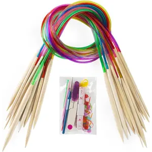 18 Pairs Bamboo Knitting Needles Set, Circular Wooden Knitting Needles with Colorful Plastic Tube, Small Weaving Tools Included, 18 Sizes 2mm - 10mm, 31.5" Length