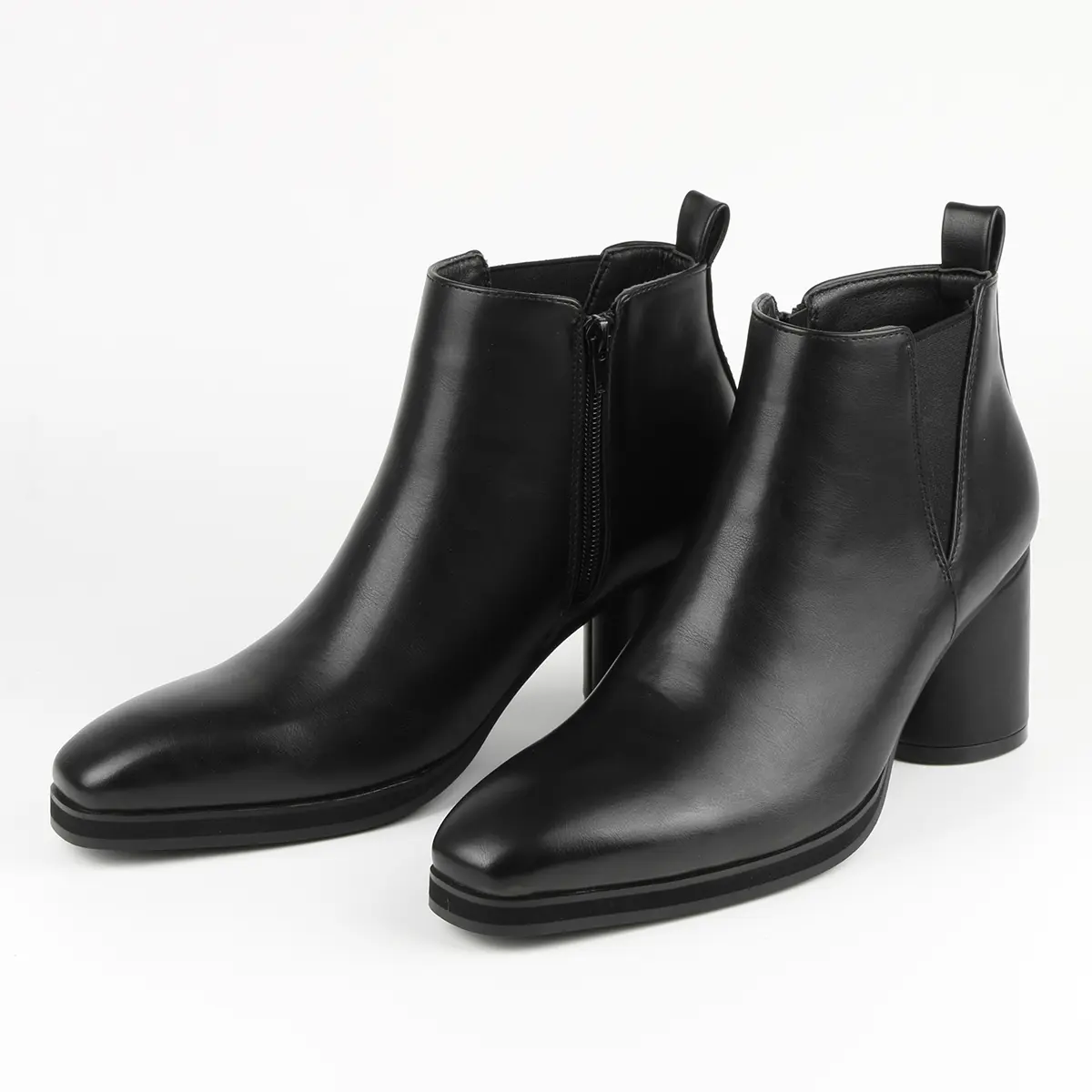 Men's Black Closed Chelsea Ankle Boots - Square Toe Stable Block Heel, Elastic Gusset, Polished Dress Footwear, Quick Slipon Walking Shoes for Business & Wedding Occasions