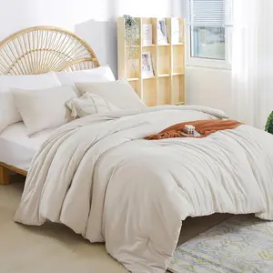 Beige Comforter Queen Size 3PCS Bed Comforter with 2 Pillowcases - Ligtweight Solid Queen Comforter Bed - Boho Aesthetic for Men and Women