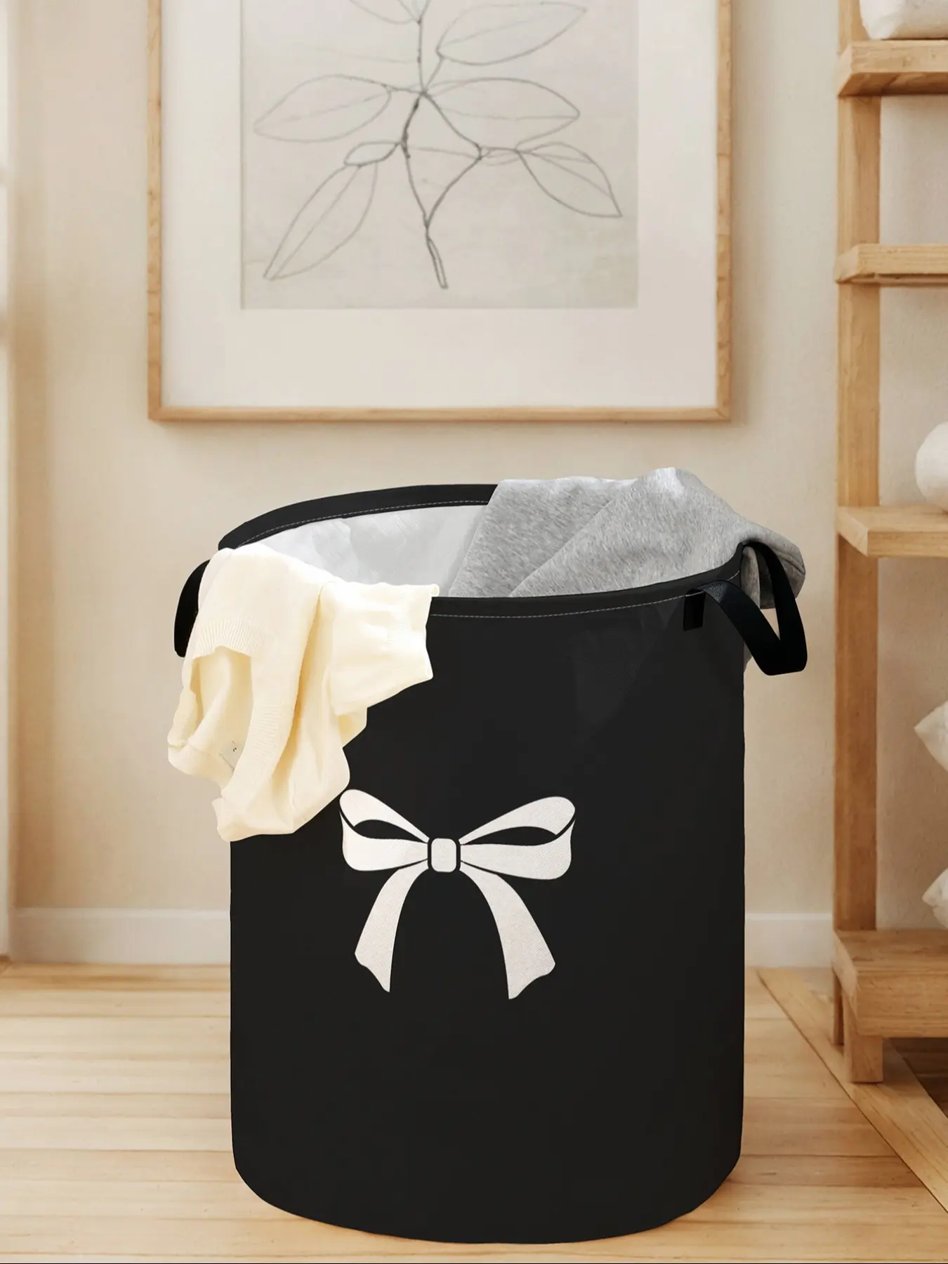 Durable Laundry Basket with Handle, Bow Print Design, Foldable Clothes Storage Bin, Large Capacity Toy Organizer for Home Use, Laundry Hamper, Laundry Basket Bag